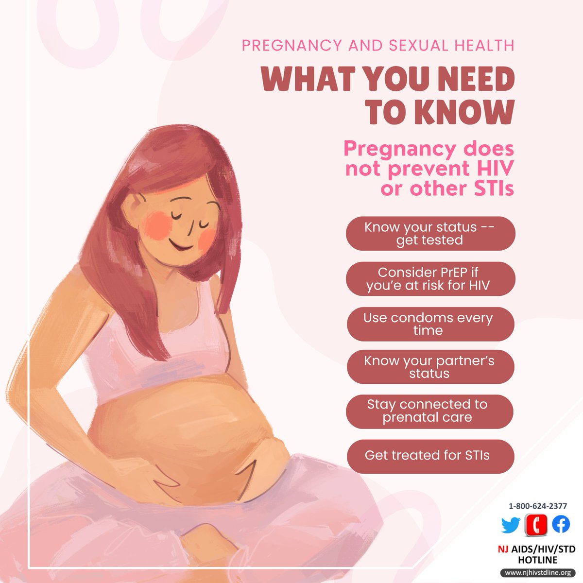 njhivstdline's tweet photo. 🚫 MYTH: Pregnancy protects you from HIV and other STIs.
✅ FACT: Anyone who is sexually active can get HIV or an STI, including during pregnancy.
✅ A healthy pregnancy starts with accurate info.

🤔 Questions? Call us 24/7:📞1-800-624-2377
🌐https://t.co/ylOKwUhs4l #HealthierNJ https://t.co/KLvD3v9gin