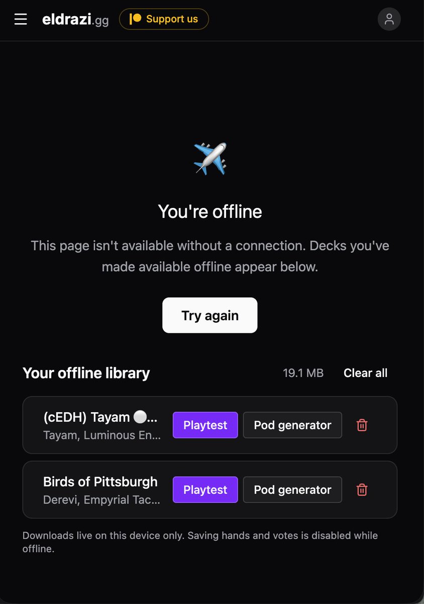 EldraziDev's tweet photo. Offline mode launching soon for patreon subs. On a flight to your next tournament? Why practice your mulls? https://t.co/SDr4Vbi1fT