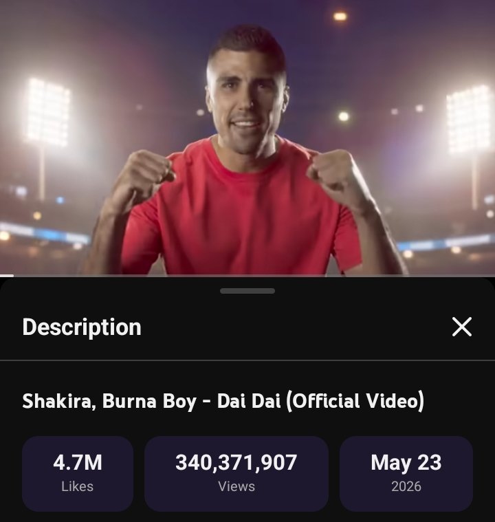 samyoung072r's tweet photo. Dai dai Shakira and burna boy has now surpassed 340millions views on YouTube (+4.7likes).🔥🦍 https://t.co/IYFUPyhwCx
