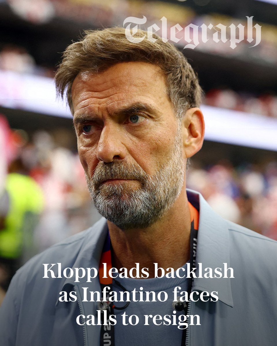 TeleFootball's tweet photo. Jürgen Klopp led a furious backlash against Fifa president Gianni Infantino, who now faces calls to resign after overturning Folarin Balogun’s World Cup suspension.

“This is our sport, not theirs. If Donald Trump and Gianni Infantino really sorted this out between themselves, it is madness; it calls everything into question.”

@ben_rumsby, @TelegraphDucker and @Tom_Morgs have more ⤵️
https://t.co/cFgcBqGhZh