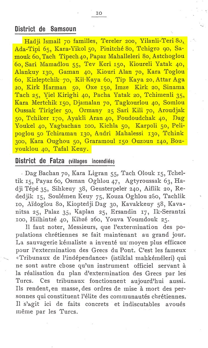 gaidzagarchive's tweet photo. 🔥Liste des villages détruits
📍District de Samsoun (Samsun)

❝Hadji Ismail 70 familles, Tereler 200, Yilanli-Teri 80, Ada-Tipi 65, Kara-Yikol 50, Pinitché 80, Tchigro 90, Samouk 60, Tach Tipech 40, Papaz Mahalleleri 80, Astchoglou 60, Sari Mamadlou 55, Tev Keri 150, Kioureli Yatak 40, Alankuy 130, Gaman 40, Kiouri Alan 70, Kara Toglou 60, Kizleptchik 70, KilKaya 60, Tip Kaya 20, Attar Aga 20, Kirk Harman 50, Oxe 150, Imze Kirk 20, Sinama Tach 25, Viel Kirighi 40, Pacha Yatak 20, Tchimenli 35, Kara Mertchik 150, Djamalan 70, Tagkourlou 40, Somlou Oussak Tirigler 50, Ormany 25, Sari Kili 70, Aroudjak 50, Tchiker 170, Ayakli Aran 40, Foudoudchak 40, Dag Youkel 40, Yagbachan 100, Kichla 50, Karpoli 50, Pelipoglou 50, Tchiraman 130, Andri Mahalessi 130, Tchink 300, Kara Oughou 50, Graramoul 150, Ouzoun 140, Bouyouklou 40, Tafal Keuy.❞

📕Geórgios Baltatzís, "Les atrocités turques en Asie Mineure et dans le Pont", Athènes, 1922, Page 10.