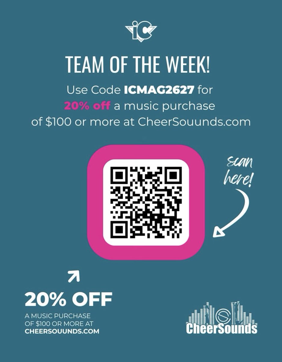 InsideCheer's tweet photo. 📣📣📣 Our team of the week, Presented by CheerSounds Music, is ACA Chaos from Aylesbury Cheerleading Academy! Looking for your team’s next music mix? Visit https://t.co/zRETwKnmtT to get started and use code ICMAG2627 for 20% OFF for $100 or more! https://t.co/x5FvUYNtRP