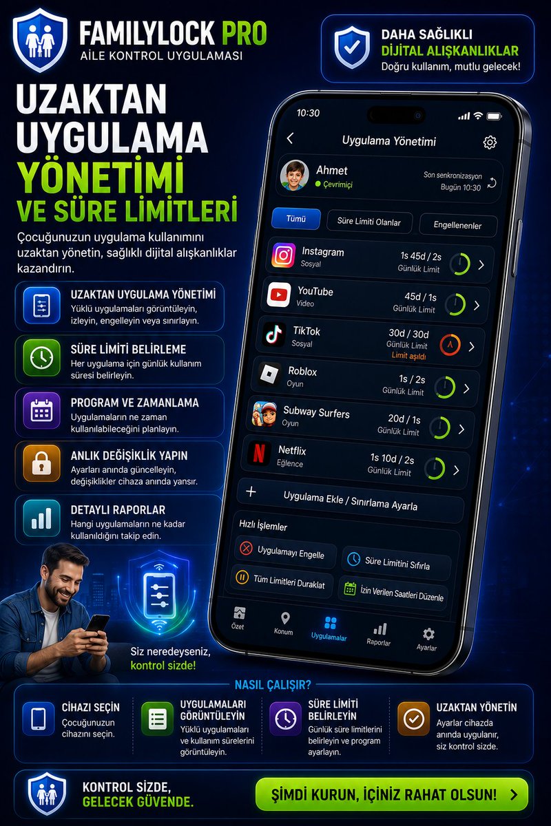 trabjantin's tweet photo. Çocuğunuzun dijital dünyasını güvenle yönetin. 📱🛡️
✅ Uygulama süre limitleri
✅ Canlı konum takibi
✅ Uzaktan uygulama yönetimi
✅Detaylı kullanım raporları
FamilyLock Pro ile kontrol sizde, gelecek güvende #FamilyLock #EbeveynKontrolü #DijitalGüvenlik 
https://t.co/sEyFnlNZKO https://t.co/g3yjroytge