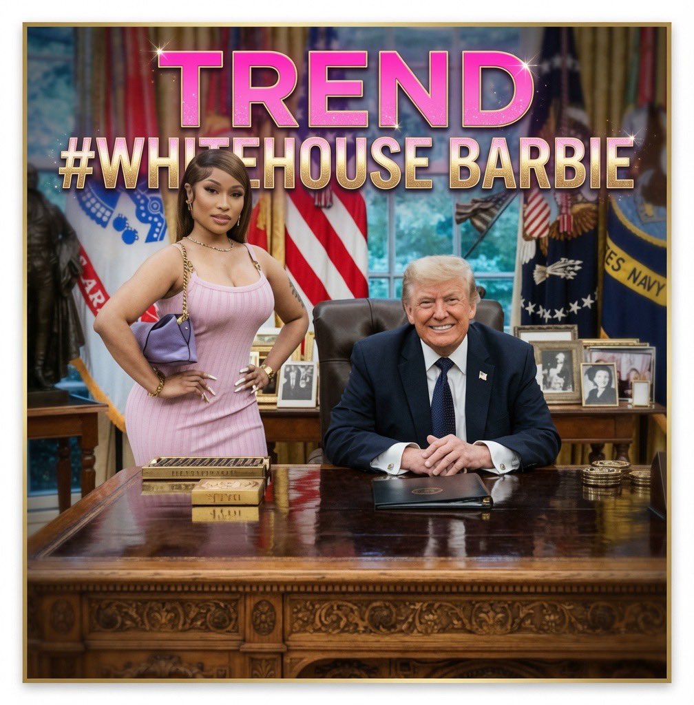 FeelTheBass86's tweet photo. Everyone make sure that you are trending #WhiteHouseBarbie you see the move!! Let’s go on EVERY post!!! It’s the Queen of Rap @NICKIMINAJ x The President @realDonaldTrump https://t.co/GHwZnUsi1H
