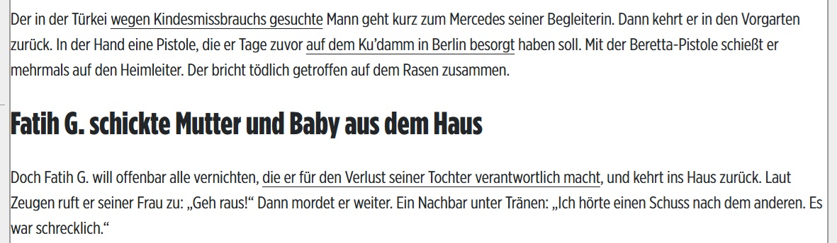 Woelfisches's tweet photo. Nagelneuer BILD-Artikel zu #Stade hinter der Paywall.
Fatih Khan Gazioğlu hat den Heimleiter nach dem Gespräch vor dem Haus hingerichtet, nachdem er dafür extra seine Knarre aus dem Auto geholt hat. Dann kamen die 5 anderen Opfer dran.
Und über Sylvia Scholz: 
"Wo sie war, während die Schüsse fielen, ist bislang unklar."
Sie muss mitbekommen haben, was los war.
Unglaublich, dass diese Migrationsaktivistin noch immer auf freiem Fuß ist!
