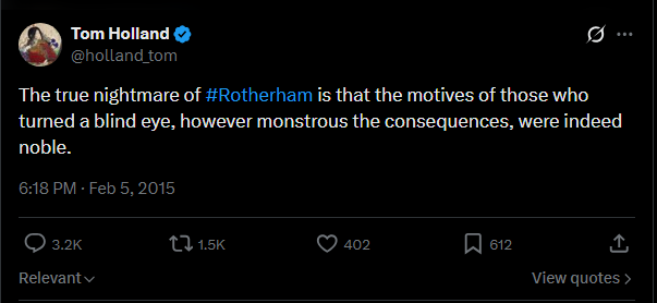 Babygravy9's tweet photo. Enjoy what remains of your freedom, Tom. When the time comes, you will be made to answer before a special tribunal for your disgusting attempt to excuse the mass r*pe of English girls in the name of the multicultural project. https://t.co/rlqPuIv2WS