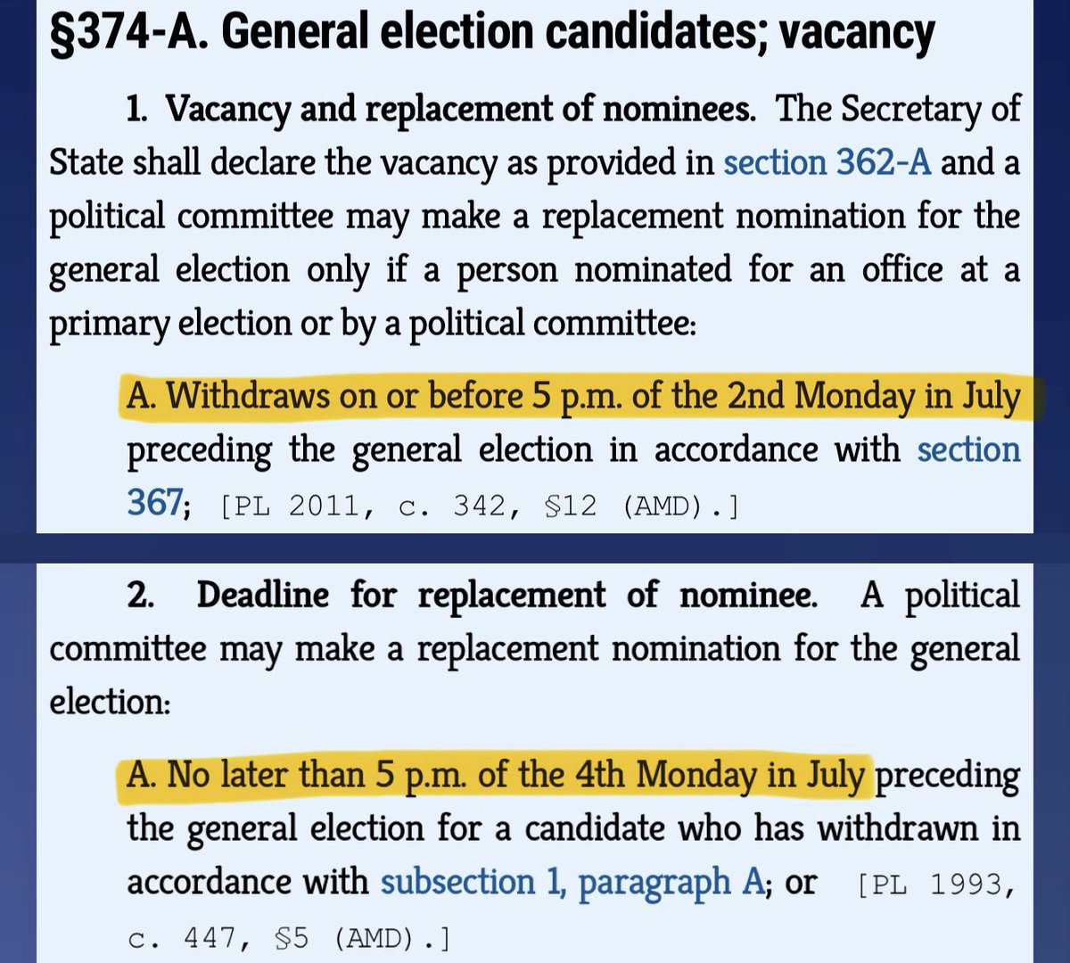 SawyerHackett's tweet photo. What a mess.

Graham Platner has until July 13 to drop out. Then party officials will need to pick a new nominee by July 25th.

The race is still winnable—if Platner drops out right now. But either way, his assholery just made taking back the Senate much harder. https://t.co/GTUXSWTX9Z