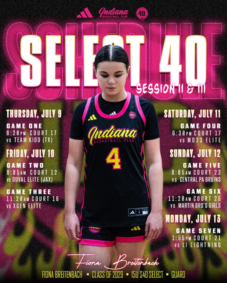 FiBreitenbach29's tweet photo. Game Schedule for S40 Session ll and lll this weekend! Can’t wait! Come check us out! @IBCWBB_15uS40S @NortheasternGBB https://t.co/b3yJIisldm