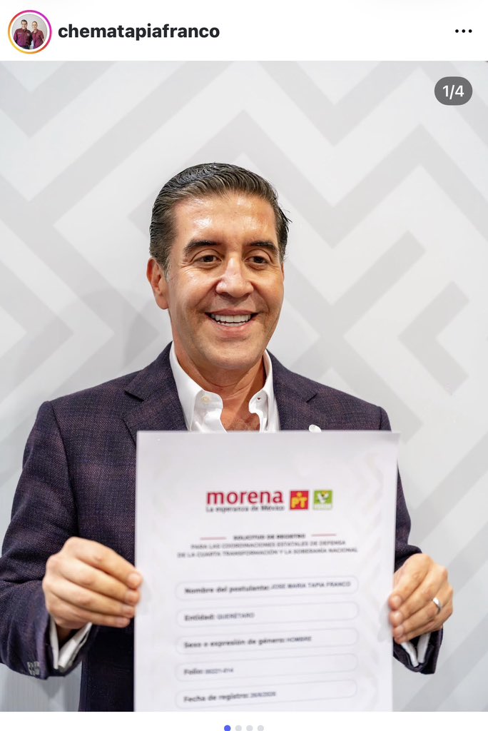 jorgegogdl's tweet photo. Luisa María Alcalde dijo el pasado 17 de Octubre de 2025 que José Maria Tapia, ex director del FONDEN no formaba parte de Morena. Bueno el pasado 23 de Junio Morena lo hizo pre candidato en Querétaro.

Una vez más la realidad acaba con las mentiras de la propaganda. https://t.co/nPUdWyRyaX
