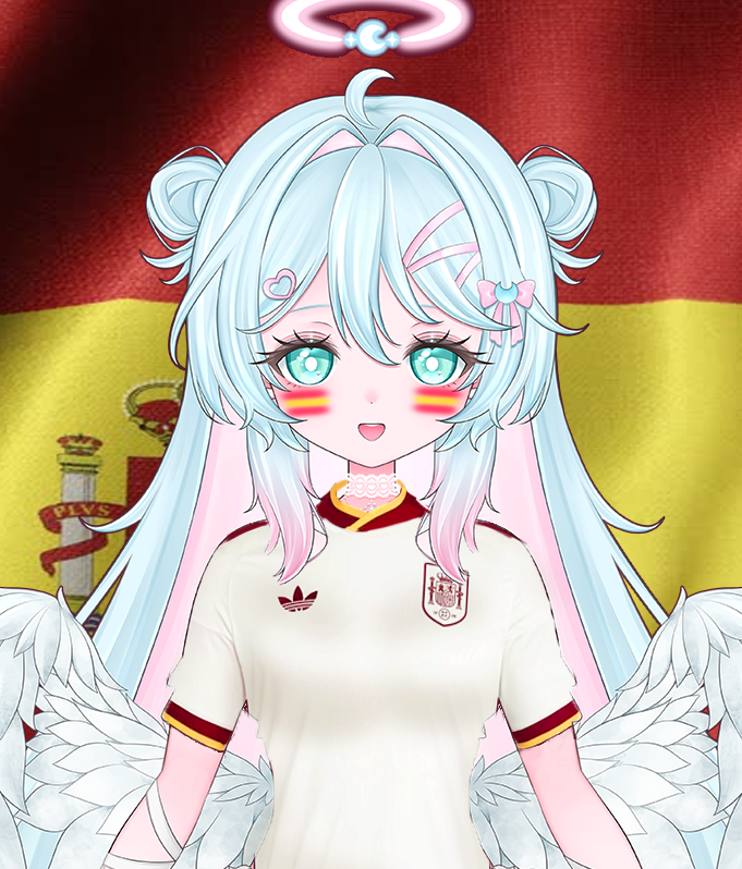 Hayami_Luna's tweet photo. As you know, I'm from Spain, so today I'm rooting for Spain!! 🇪🇸 Vamos España 🥰

Soy una vtuber española, y me da pena que el partido sea con portugal porque somos vecinos, pero le deseo mucha suerte a ambos 💖 https://t.co/eR0tPMMCN2