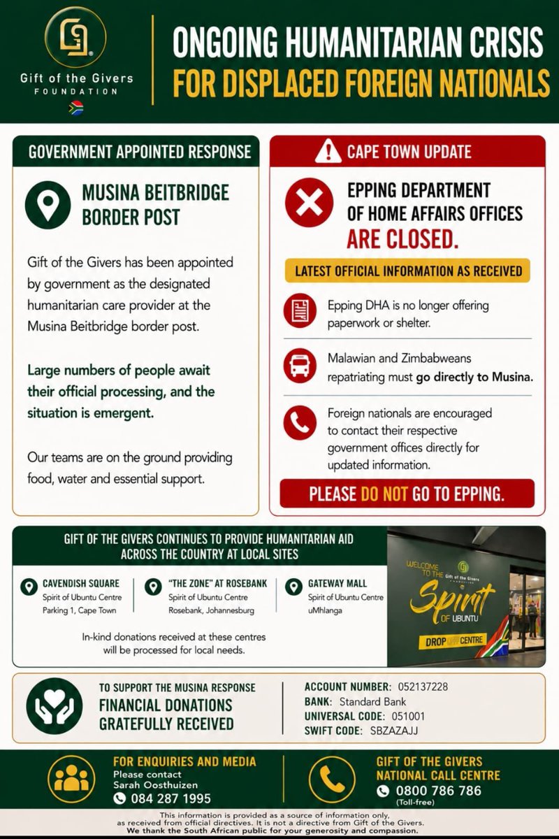 Ayesha_Bagus's tweet photo. These drop-off points are used to collect humanitarian aid for South Africans in need and will now also serve as collection points for aid for refugees as they make the journey home.

Please support. 🙏🏻 https://t.co/oXQNLbceQG