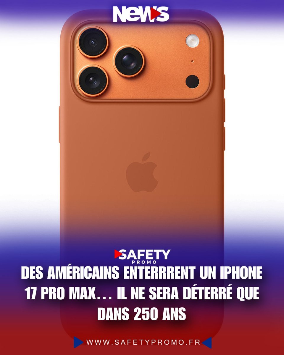 safety_promo's tweet photo. Pour les 250 ans des États-Unis, une capsule temporelle doit notamment conserver un iPhone 17 Pro Max jusqu’en 2276. L’appareil ne survivra sans doute pas en état de marche, mais il est censé raconter une partie de notre vie numérique aux Américains du futur.
#safetypromo https://t.co/3J9SGHtSuc