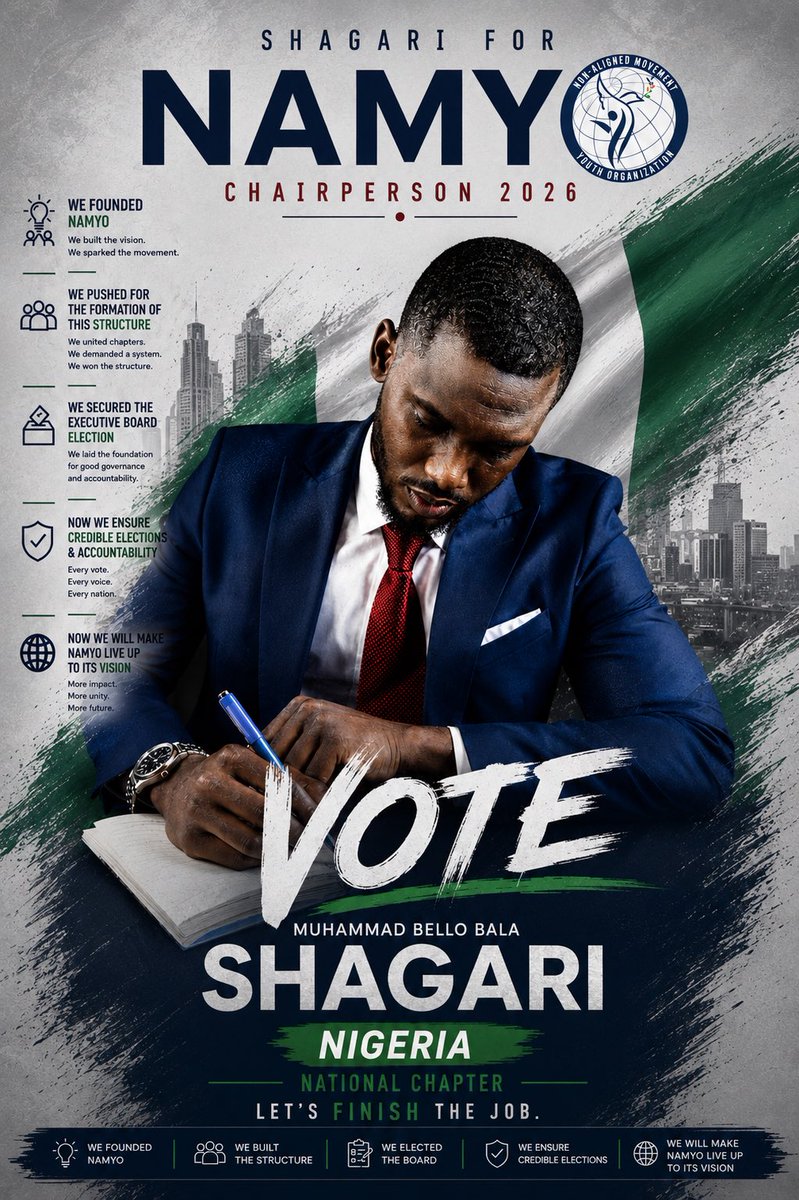 Belshagy's tweet photo. I am happy to announce my candidacy for the Chairperson of @namyouthorg, one of the world’s largest multilateral youth organisations.  I’m also honoured to have secured the endorsement of @fmydNG. This represents Nigeria and Africa at large. #LetsFinishTheJob https://t.co/6U7jT0Oh5D