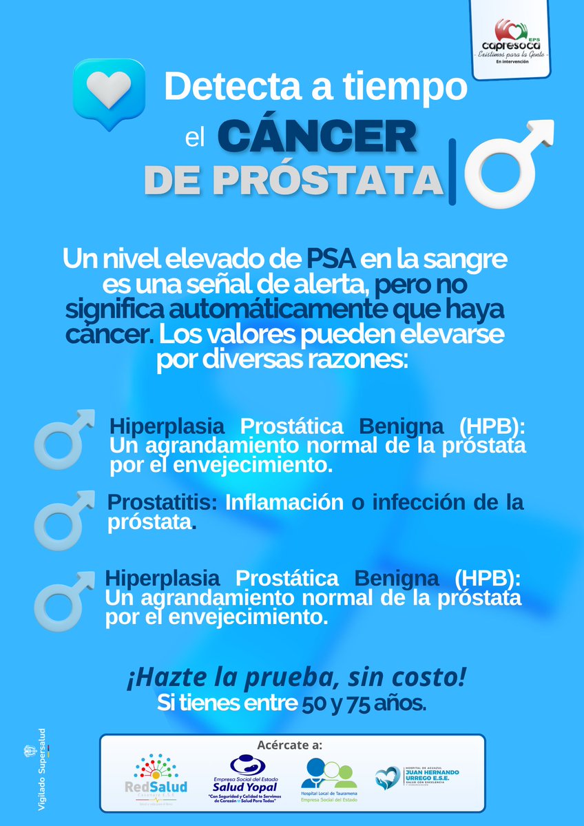Capresoca2025's tweet photo. Un usuario valiente 👨🏼‍🦳💪🏻es aquel que cuida su vida🩷, como acto de amor propio y por su familia🫂.

Sé de los héroes que se cuidan: Hazte la Prueba del Antígeno Prostático Especifico -PSA-, si tienes entre 50 y 75 años.

Solicítala en nuestra red primara de atención 🩺aliada https://t.co/BGWO9nPFdy