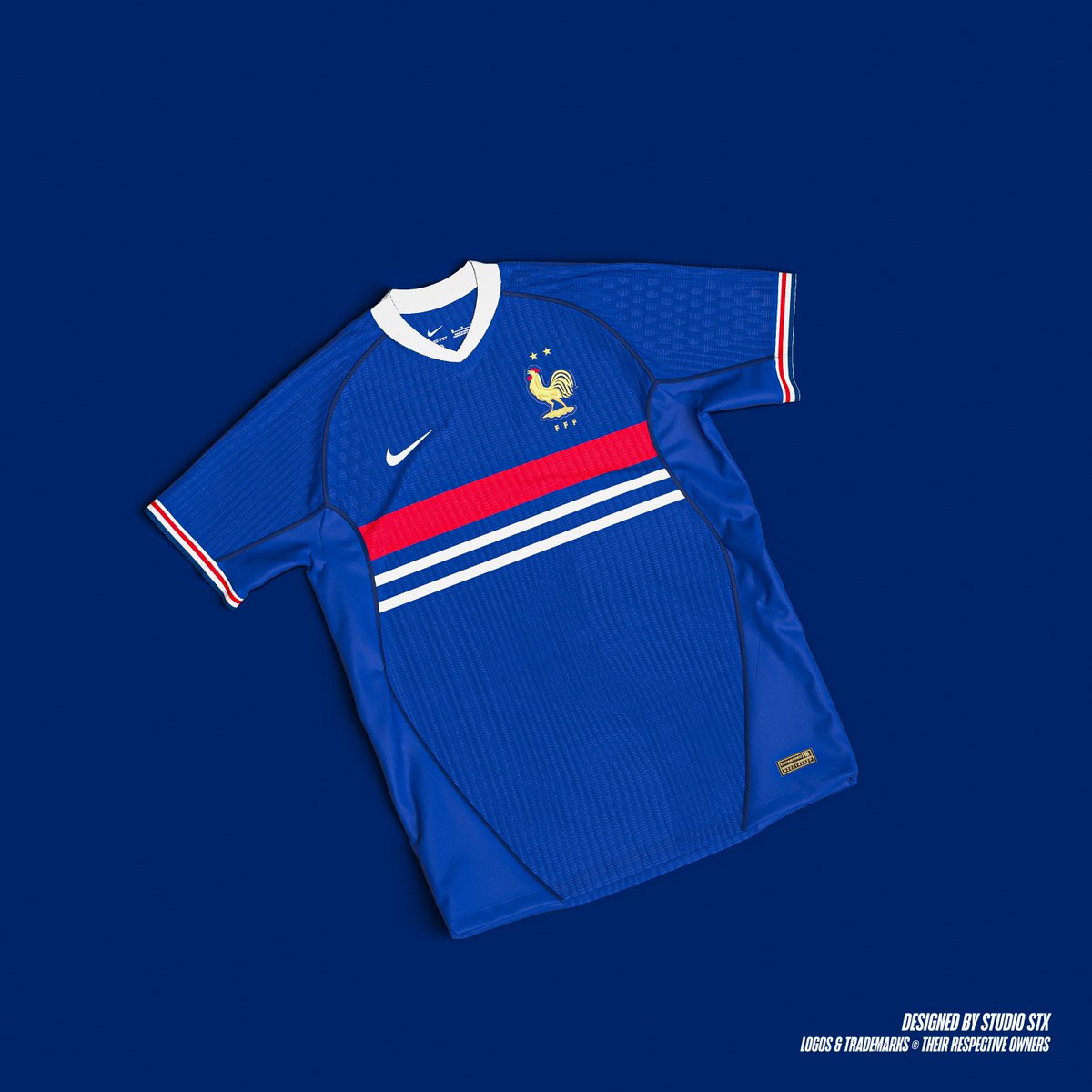Saintetixx's tweet photo. Equipe de France · Home &amp; Away concept
.
Petit concept pour tester le futur template Nike révélé par @Footy_Headlines. Ce sera pour l'Euro 2028, du coup inspiration France 98 pour les 30 ans 🇫🇷
Merci à ceux qui partageront 💙🤍❤️ https://t.co/CqRzWgz5nZ