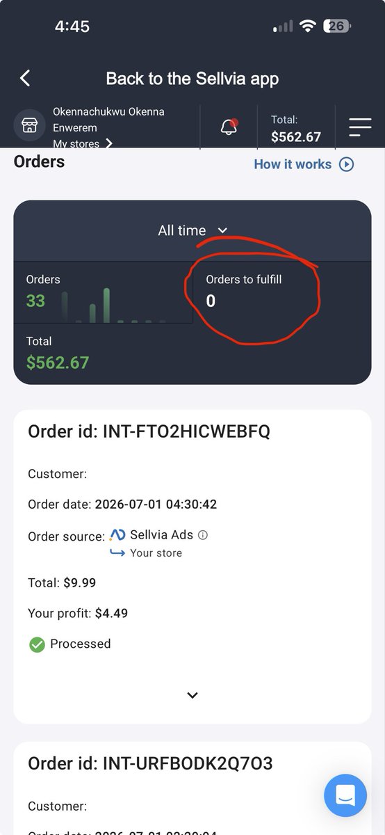 Princewyl's tweet photo. @SellviaOfficial why do I have pending orders when I have fulfilled all my orders? 
This seems to be a regular occurrence on your app, and then customers get debited without an order being processed when this happens. https://t.co/W43ITqGNbC