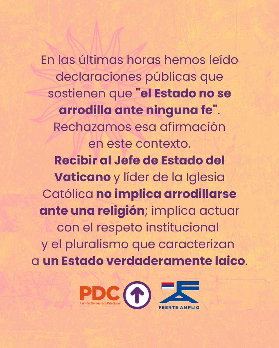 PDC808UY's tweet photo. Declaración del PDC a propósito de la invitación del papa León XIV a la Asambea General del @Parlamento_UY 
Laicidad no es laicismo.
1/2 https://t.co/on4DDNq0w2