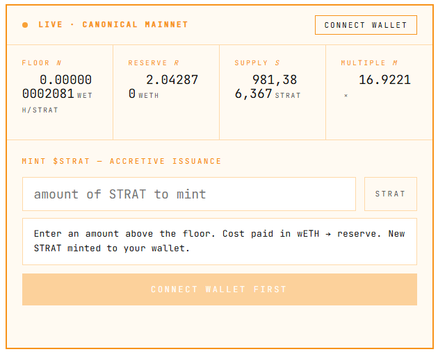 strat_erc20's tweet photo. Where does the 2% fee on every $STRAT tx go? Not to a team wallet - but into an on-chain reserve of wETH that backs $STRAT.

This reserve has only one exit: buying $STRAT off the market and burning it. None of these funds can be withdrawn or lent - it's completely untouchable.

Thus, every trade raises $STRAT's floor - for eternity. 

Currently, it holds around 2 ETH, dedicated to fully backing the token. 

View the reserve: https://t.co/fzoRYlrAi7