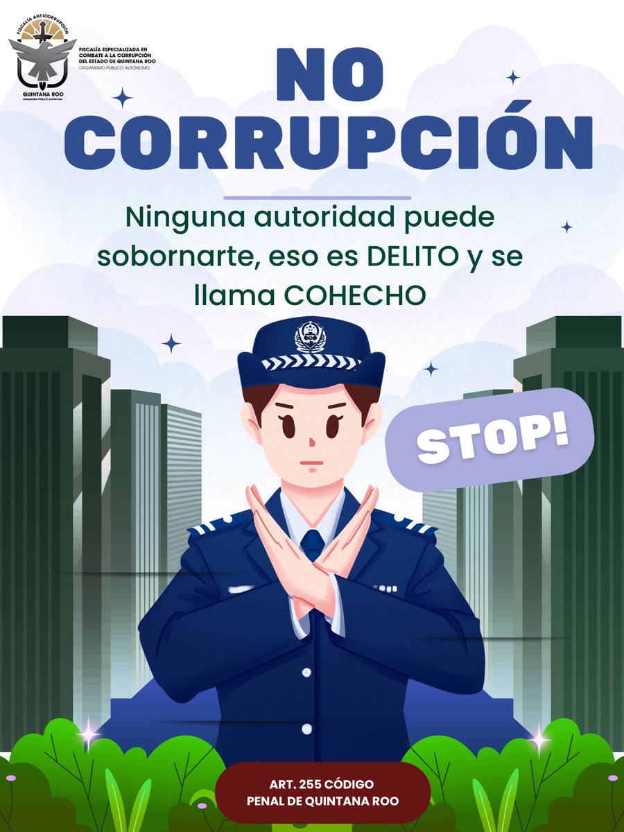 FECC_QROO's tweet photo. ¿Sabías que el Soborno legalmente se conoce como Cohecho?
#ConoceFECCQROO #DelitosDeCorrupción #FiscalíaAnticorrupción #CombatamosLaCorrupción #Cohecho https://t.co/bOU9gbGmvg