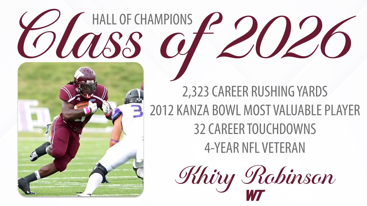 WTAMUBuffs's tweet photo. West Texas A&M Hall of Champions Class of 2026
Khiry Robinson - @WTAMUFootball
#BuffNation | #WESTisBEST https://t.co/yQhn5VyLFA