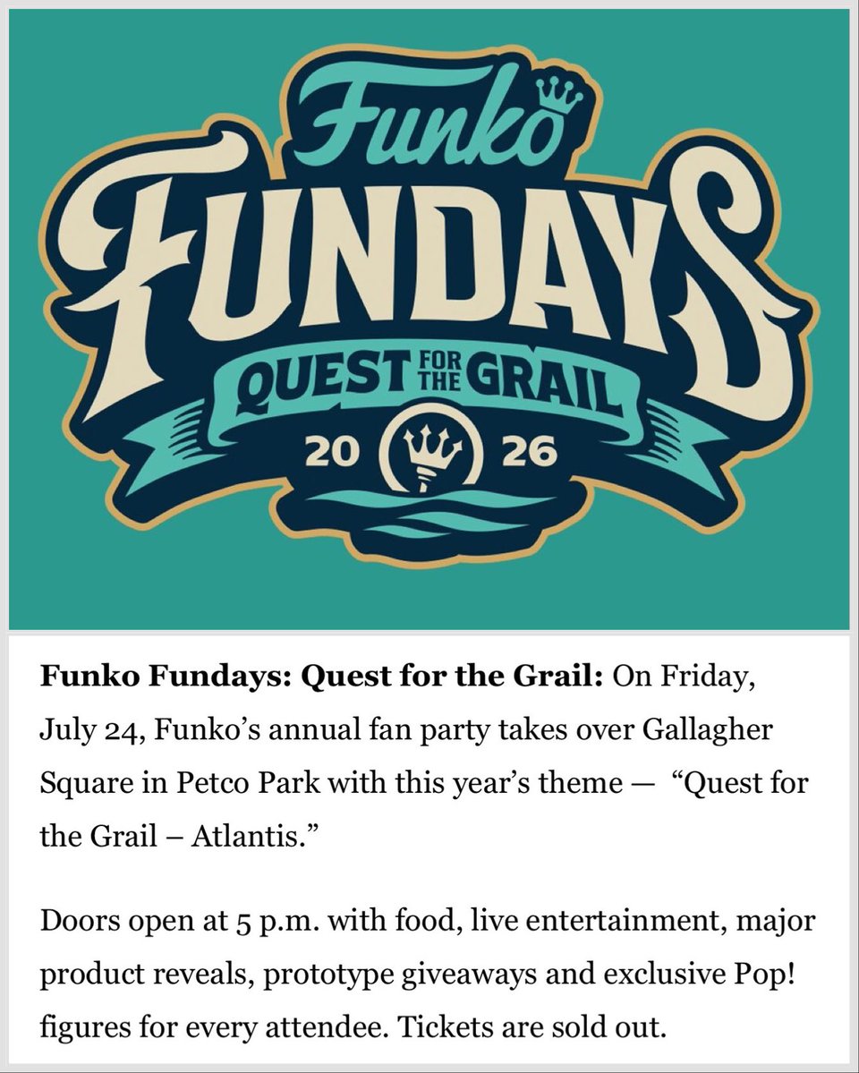 DisTrackers's tweet photo. Funko Fundays will have food, live entertainment, major product reveals, prototype giveaways and exclusive Pop! figures for every attendee.
.
Credit @fox5sandiego
#Funko #FunkoPop #SDCC #ComicCon https://t.co/4FacxpumRI