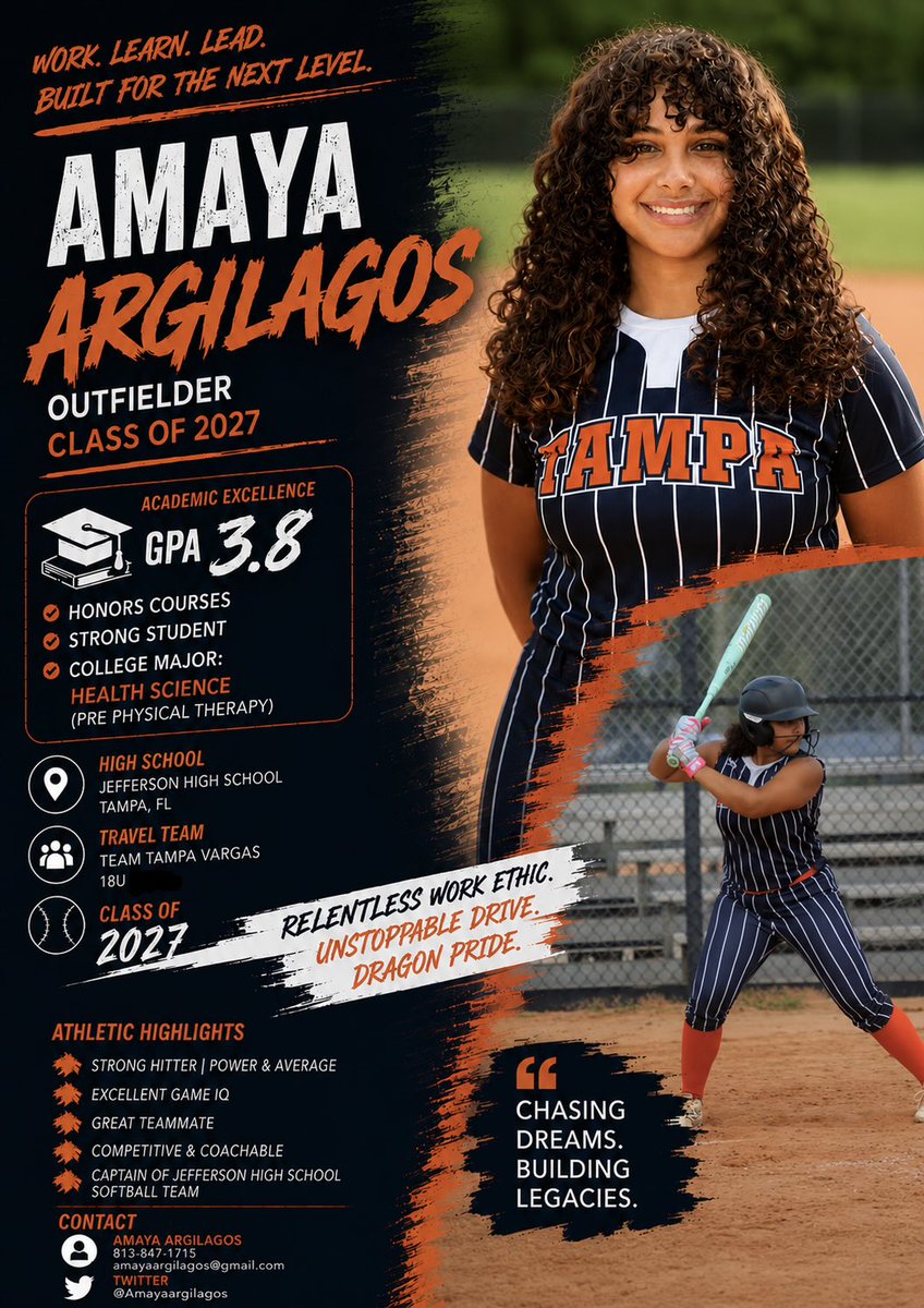 AmayaArgilagos's tweet photo. #Uncommitted #2027softball #DobbinsSoftballcCamp #softballrecuriting #outfield #3rdbase #teamtampa https://t.co/FnGap5qDdH