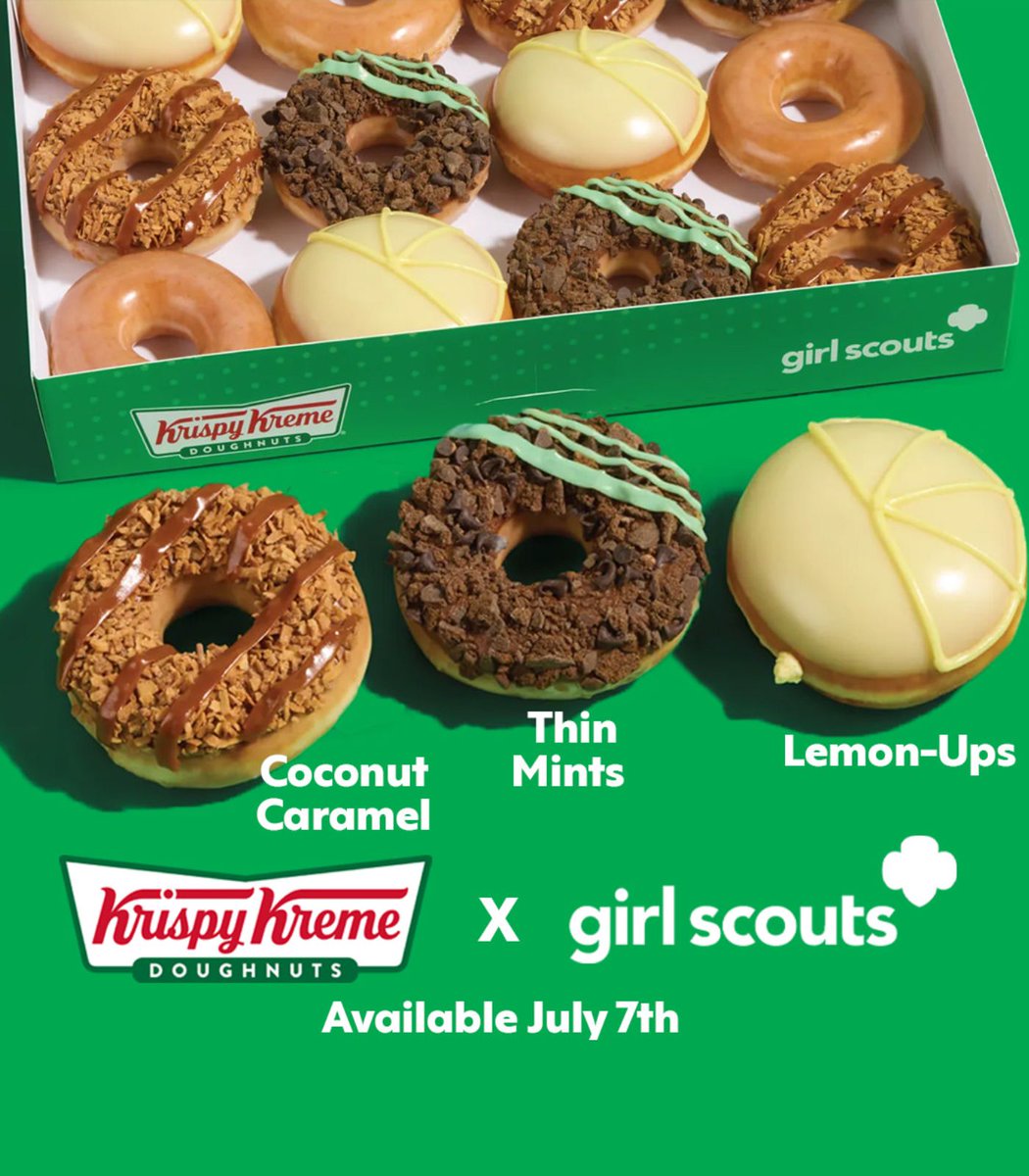Dexerto's tweet photo. Krispy Kreme is bringing back its Girl Scout Cookie-inspired doughnuts for a limited time

They will include Thin Mints, Lemon Ups, and Coconut Caramel cookie flavors https://t.co/Trdnrbps0s