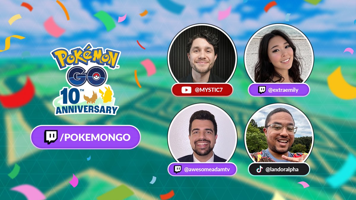 PokemonGoApp's tweet photo. We’re excited to announce that we’ll be hosting a special 10th anniversary broadcast on July 9, with several notable content creators also going live throughout the day!

📅 Save the date and stay tuned for more details! #PokemonGO10 https://t.co/GBtz2MgZWp