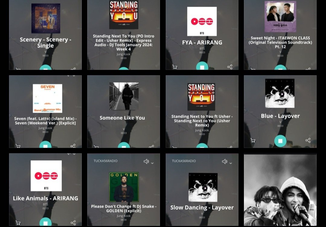 TaeKook_Radio's tweet photo. Thank you @RadioTucka56 for playing these amazing songs by #V #JUNGKOOK & #BTS today.
#Scenery
#StandingNextToYou x 2 #Usher
#FYA #ARIRANG
#SweetNight
#Seven π #Latto #Golden
#SomeoneLikeYou
#Blue #LayoVer
#LikeAnimals
#PleaseDontChange
#SlowDancing
#TKRadio β¨οΈβ€οΈππ«Ά https://t.co/i7hqRaOd24