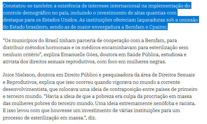 1800youfcknwish's tweet photo. GENTE to fazendo pesquisa pro meu tcc vocês já tinham ouvido falar sobre uma campanha de esterilização em massa que aconteceu com mulheres negras no brasil nas décadas de 1980/1990?

to lendo sobre agora e fica mais chocante a cada parágrafo, juro. https://t.co/EDwk9TjC43