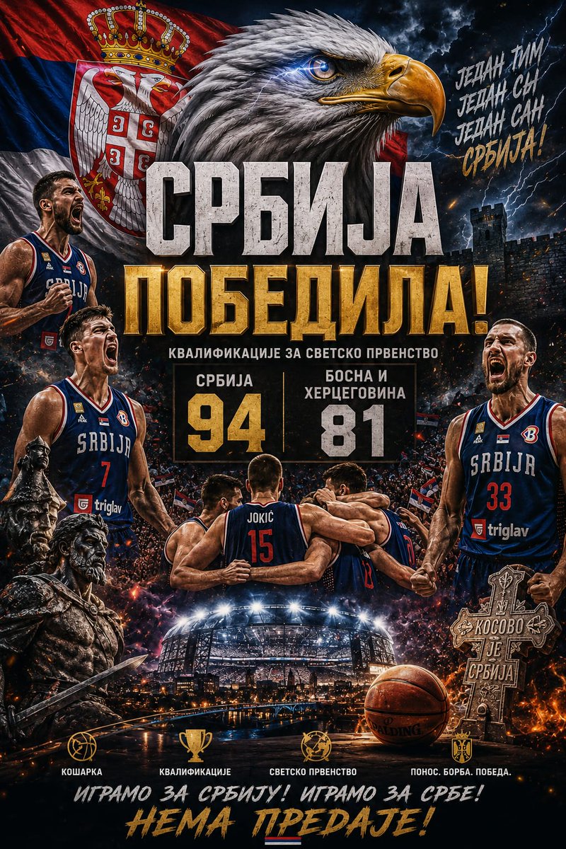 NikolaPesic99's tweet photo. Kakva partija Srbije! Od prvog do poslednjeg minuta kontrola utakmice i velika pobeda 94:81. Idemo dalje ka Svetskom prvenstvu!
#pobeda #srbija #bosnaihercegovina #kosarka #sport https://t.co/4yFPTfOn62