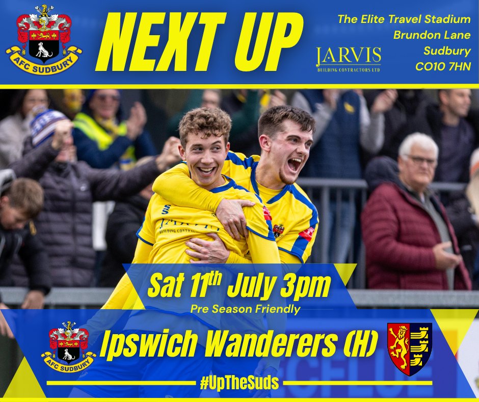 AFCSudbury's tweet photo. Finally, its Matchweek!

This Saturday, we welcome @_IWFC to the Elite Travel Stadium as we kick off our Pre Season campaign. Come on down and show Phil Weavers new look Yellows your support. 

£8 Adults / £5 Concessions / £1 U18s 

#UpTheSuds https://t.co/xW6GWLn5L0
