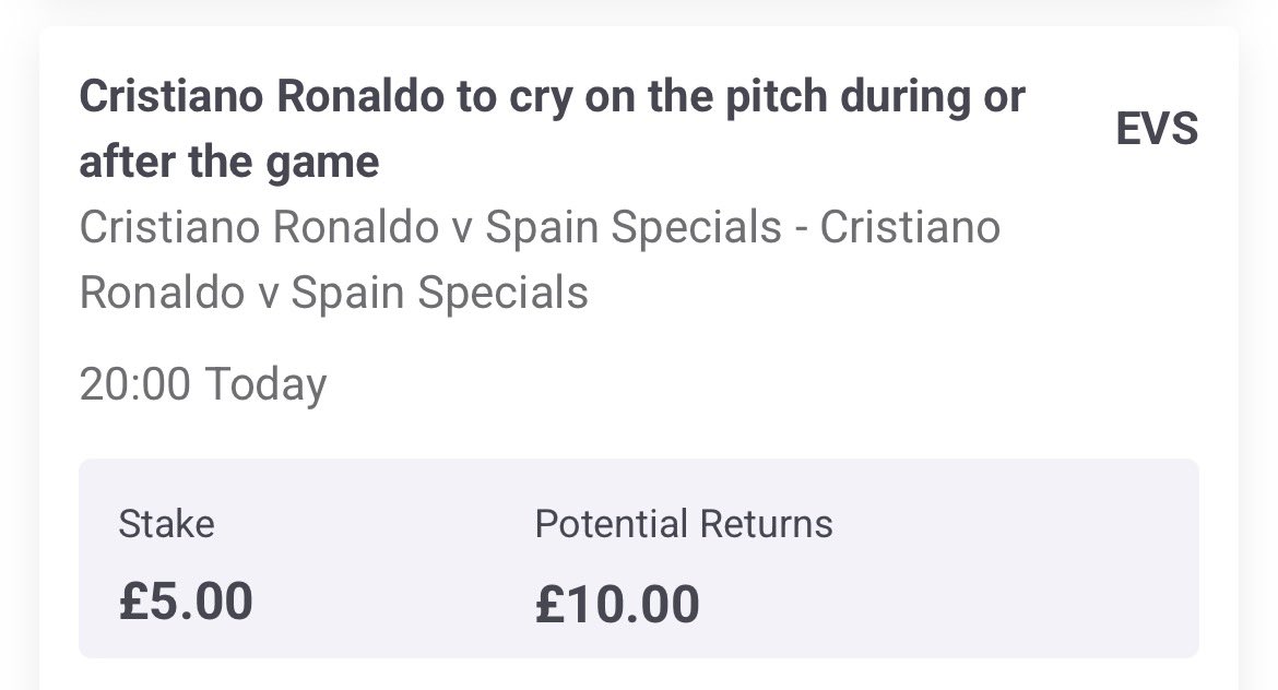 KirkW123's tweet photo. Limited me to £5 stake. Easiest £5 of my entire life. https://t.co/nGI6ePhNIo
