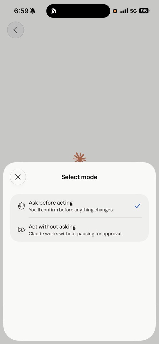 Cowork mobile Ask Mode selector