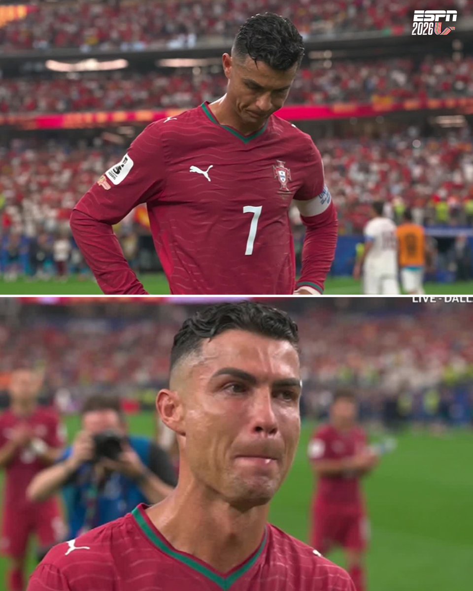 ESPNDeportes's tweet photo. La reacción de Cristiano Ronaldo, tras la eliminación de Portugal de Copa del Mundo, lo dice todo... 🥹😭. https://t.co/tlyqeUttGV