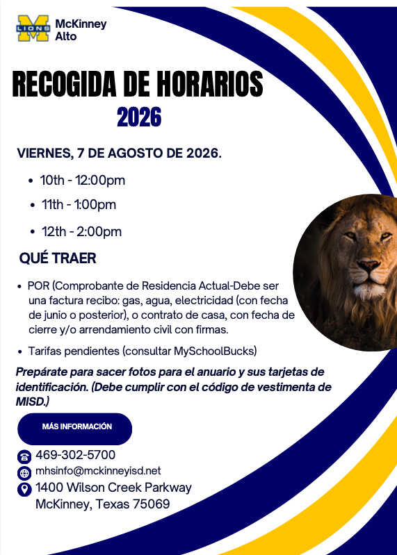 MHSLions's tweet photo. 📢 Hey, Sophomores, Juniors, and Seniors! Put August 7th on your calendar! Be sure to come at your assigned time - 10th graders at 12pm, 11th graders at 1pm, and 12th graders at 2pm. See you then! https://t.co/Q12PQYS0L8