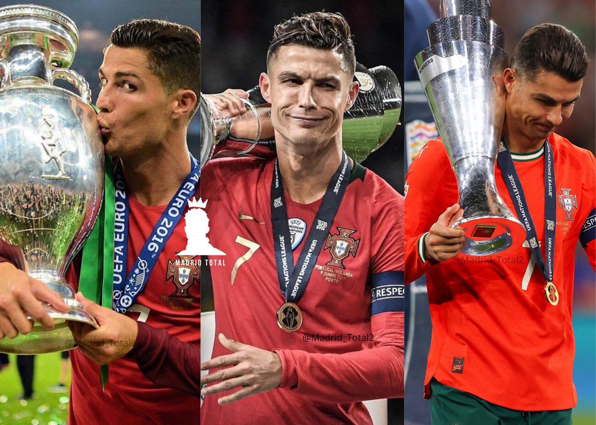 madrid_total2's tweet photo. Portugal, antes de CR7:

❌ Jugó 3/17 Mundiales
❌ Jugó 3/11 Eurocopas
❌ 0 títulos

Portugal, con Cristiano Ronaldo:

✅ Jugó 6/6 Mundiales
✅ Jugó 6/6 Eurocopas
✅ Campeón Eurocopa 🏆
✅ Campeón Nations League 🏆
✅ Campeon Nations League 🏆

Portugal no existía antes de CR7. https://t.co/J6x8e9yLGD