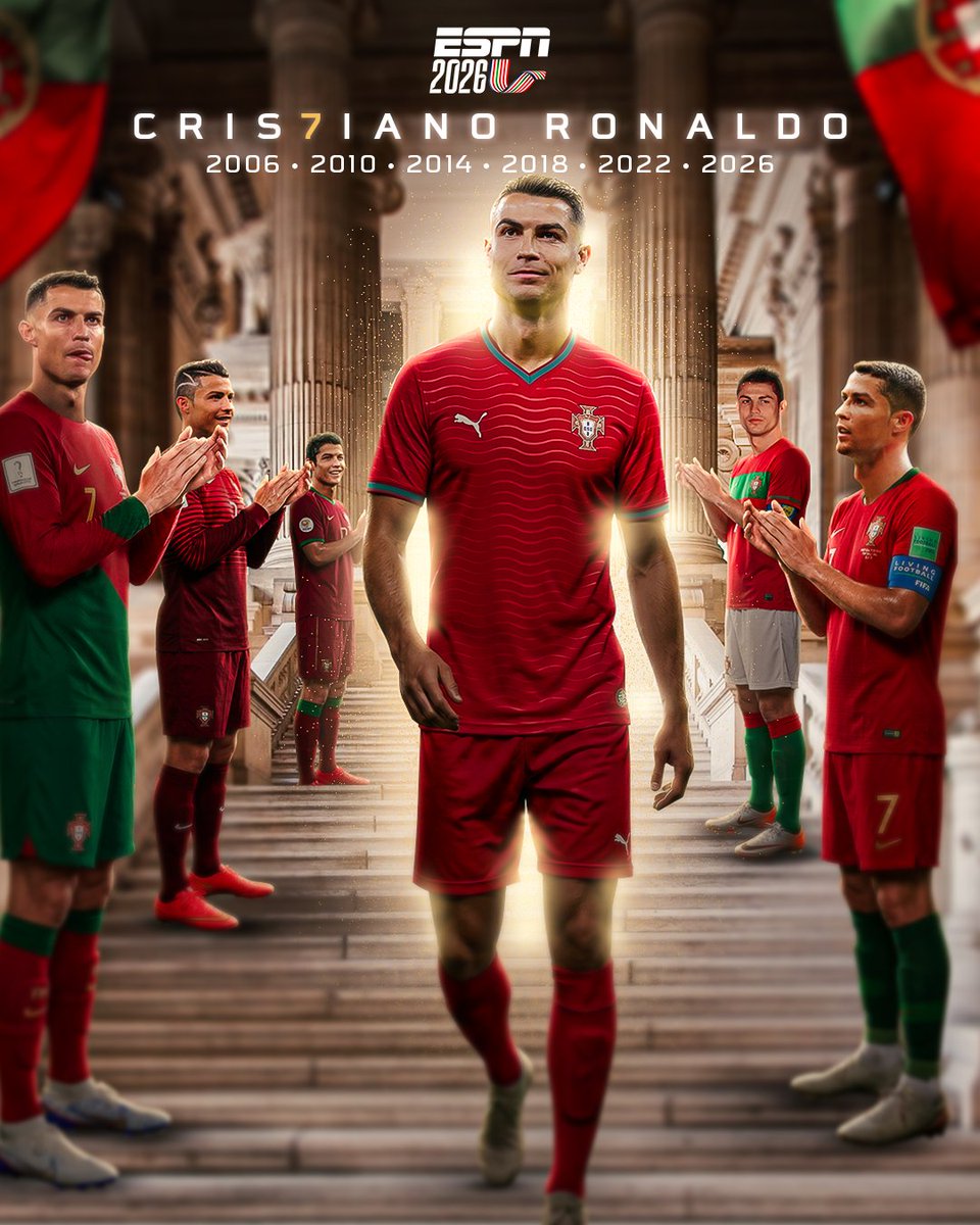 ESPNmx's tweet photo. EN NUESTRO CORAZÓN POR SIIIIIIUUUUMPRE, CRISTIANO RONALDO 🥺 🇵🇹

🌟 SEIS MUNDIALES (2006, 2010, 2014, 2018, 2022, 2026)
🐐 ÚNICO JUGADOR EN MARCAR EN SEIS MUNDIALES 
✅ 27 partidos
⚽ 11 goles 

Nunca estaremos listo para verte partir, pero si éste fue tu final en la Copa del Mundo, qué afortunados fuimos. 

¡LEYENDA! 

GRACIAS POR TANTO... ❤ 👏