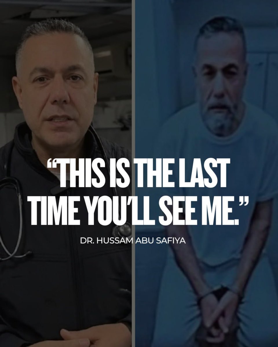 omarsuleiman's tweet photo. He told his lawyer he doesn't think he'll see him again. Arbitrarily detained since December 2024 when Israel stormed Kamal Adwan Hospital, Dr. Hussam Abu Safiya has been subjected to assault, beatings, and significant weight loss. Demand his release here: https://t.co/b0vOOcEJGZ https://t.co/mHJrBWbsQA