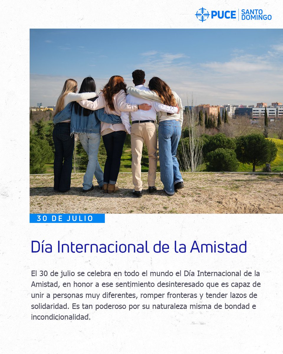 PUCE_StoDgo's tweet photo. 🤝 Día Internacional de la Amistad 💙
La amistad es ese lazo que transforma momentos comunes en recuerdos inolvidables. Es apoyo, confianza, respeto y la certeza de saber que nunca caminamos solos.
#DíaInternacionalDeLaAmistad #PUCESD https://t.co/FmwF5q5QaU