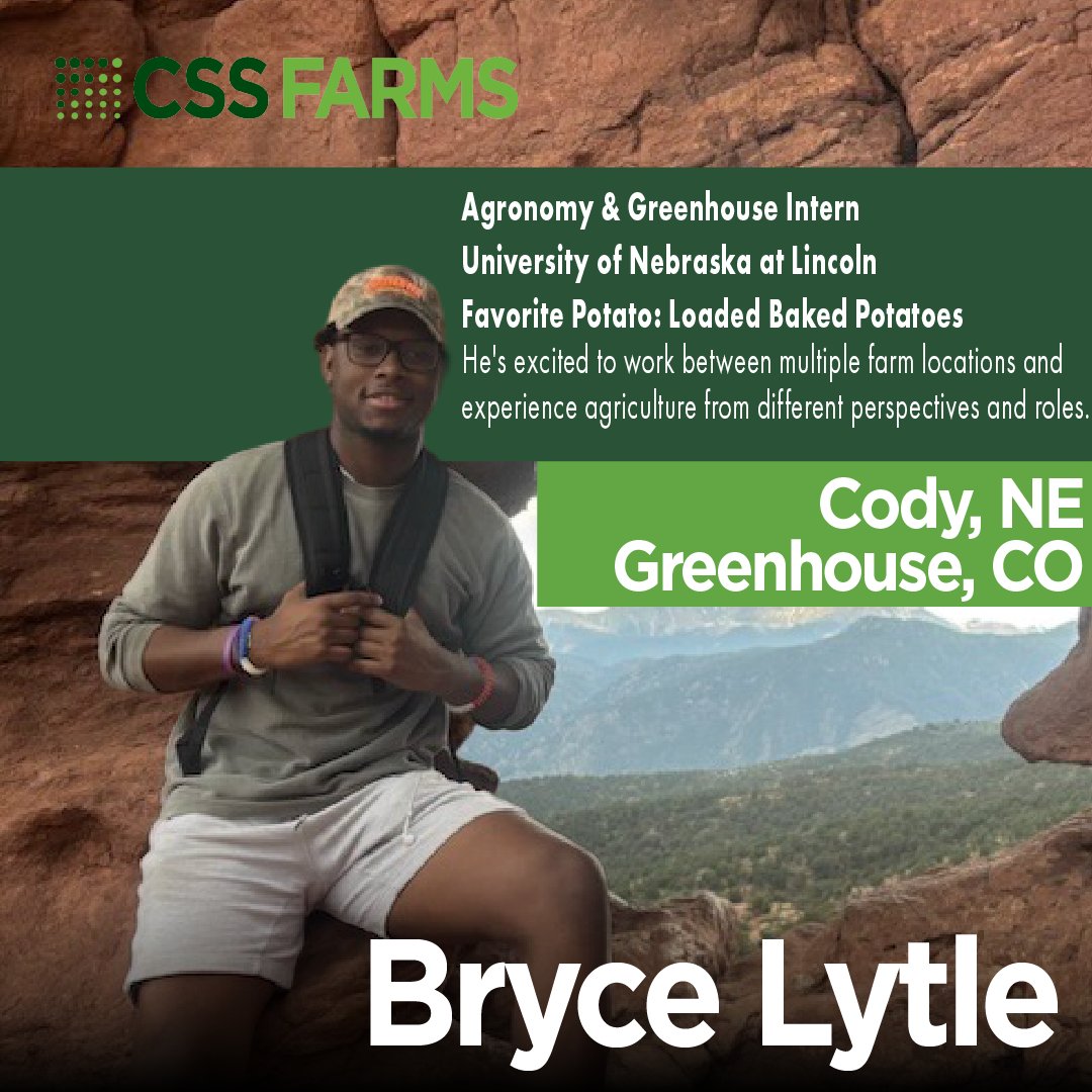 css_farms's tweet photo. Meet Bryce Lytle!

 Bryce is spending his summer with CSS Farms as an Agronomy/Greenhouse Intern in Cody, NE and Colorado City, CO.

He's excited to work between two farm locations and experience agriculture from different perspectives and roles.

We're glad to have you, Bryce! https://t.co/OzwI3kbKUm