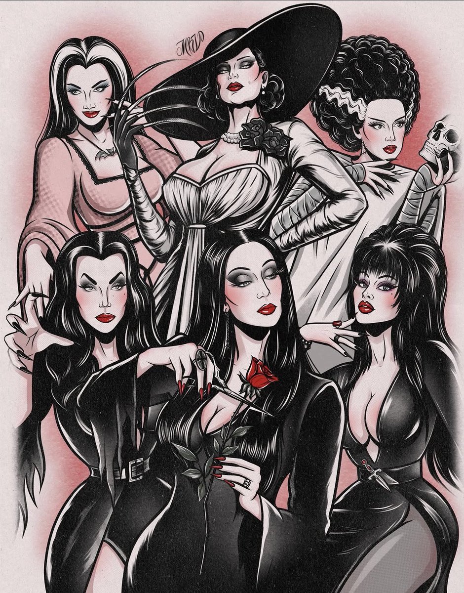 spookyxxboobs's tweet photo. glamour ghouls illustration by miss black valkyrie https://t.co/6LTpT5PvRR