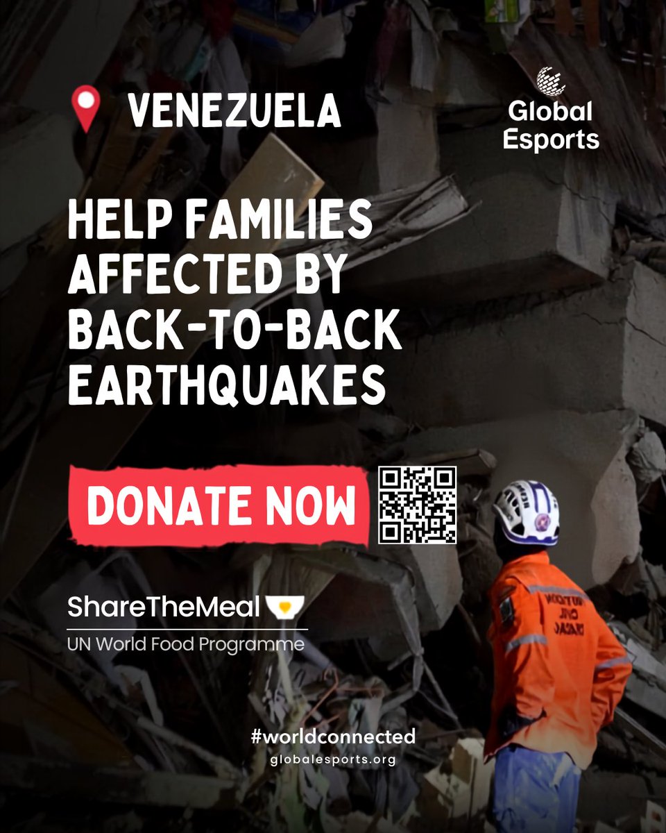GE_Federation's tweet photo. Our #worldconnected community is strongest when we stand together.

The devastating earthquakes in #Venezuela 🇻🇪 have left thousands of families in urgent need of support. Join the Global Esports Federation in supporting the World Food Programme's emergency response.

💛 Support the emergency response: https://t.co/AFjkbqFQfA

📰 Learn more about the situation: https://t.co/HlEixI0bKa

#WorldFoodProgramme #ShareTheMeal
