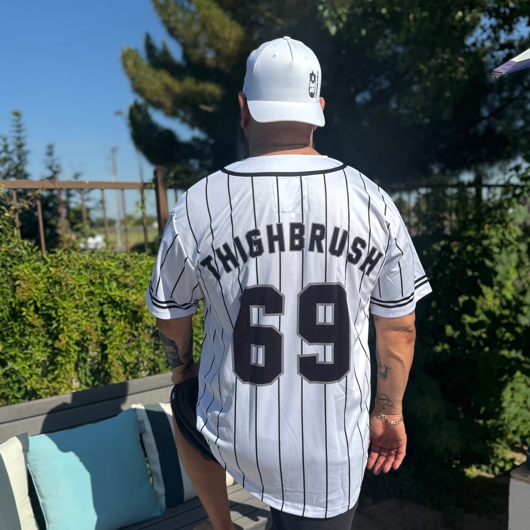 thighbrush's tweet photo. THIGHBRUSH® ATHLETICS "THIGHBRUSH 69" Men's Custom Baseball Jersey. Available in White with Black/Grey Logo/Print and Black Pinstripes. Custom THIGHRUSH® Buttons in Black with White Print. Sizes Small-5X-Large.

Shop the THIGHBRUSH® Store!  
*Store Link in Bio*

 #MENS #jerseys https://t.co/SVhQAW8tOq