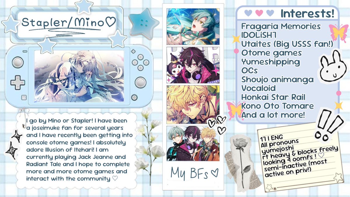 mountritagirl's tweet photo. ⠀
⠀⠀ ⠀ ⠀𝝑𝝔⠀⠀#promotwt⠀⠀!!
⠀⠀any pronouns⠀⠀7teen⠀⠀basic dni
⠀⠀PLEASE READ MY RENTRY BEFORE YOU FOLLOW ! 🫧
⠀⠀✚ ˳⠀ #fragariatwt #i7twt #otometwt #yumetwt #utaitetwt ⠀❜
⠀ ♡ ノ ↺ to be moots + appreciated !
⠀ https://t.co/TCn2i2S6cB