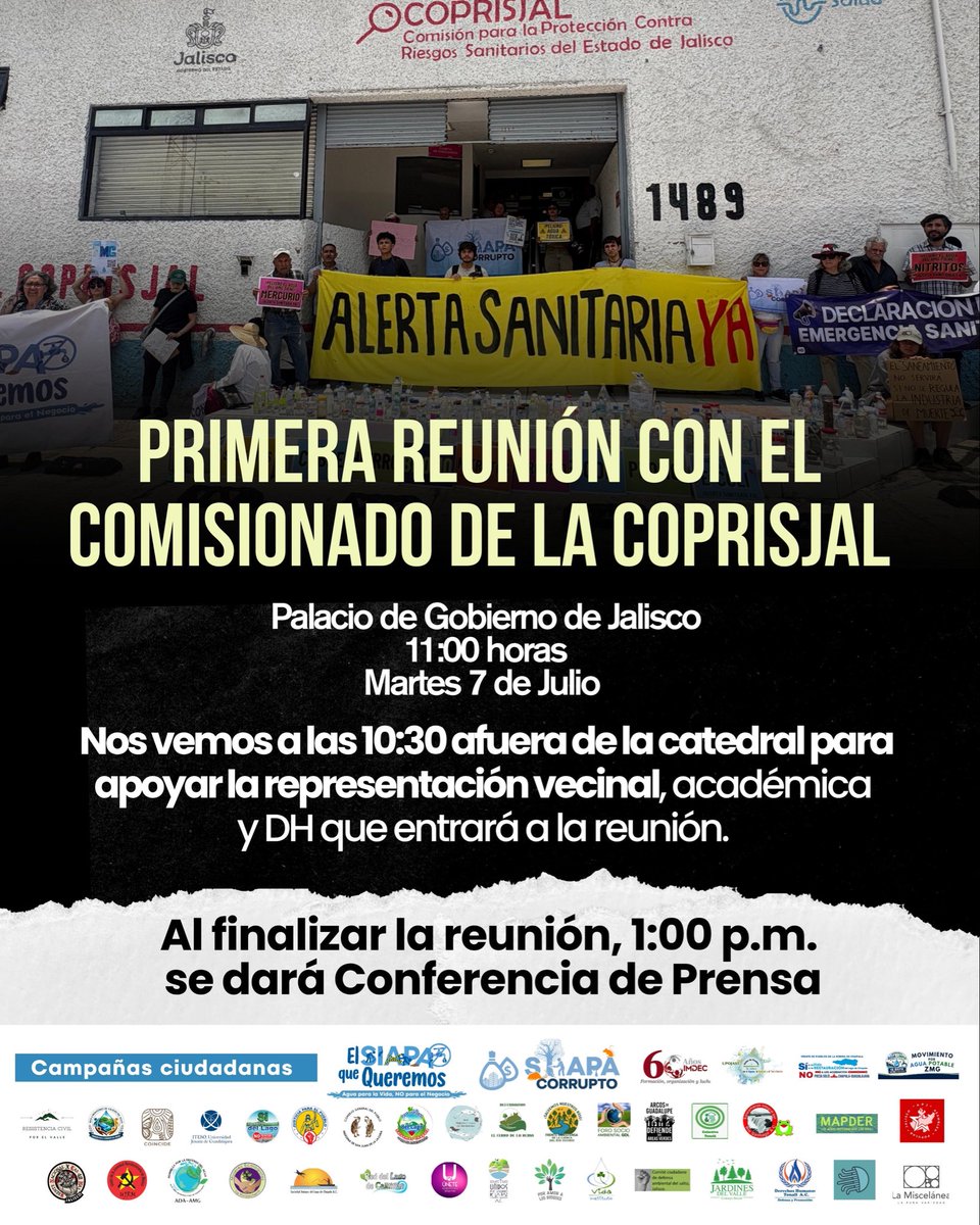 imdecac's tweet photo. 🔴#IMPORTANTE💦

🚰😷Cómo resultado de las manifestaciones de las #JornadasCiudadanas por #AguaLimpia y #Salud: frente a la #EmergenciaSanitaria, el día de mañana a las 11:00 horas,  se llevará a cabo, la Primera Reunión con el Comisionado de la @coprisjal en Palacio de Gobierno. https://t.co/O2CZOaIllf