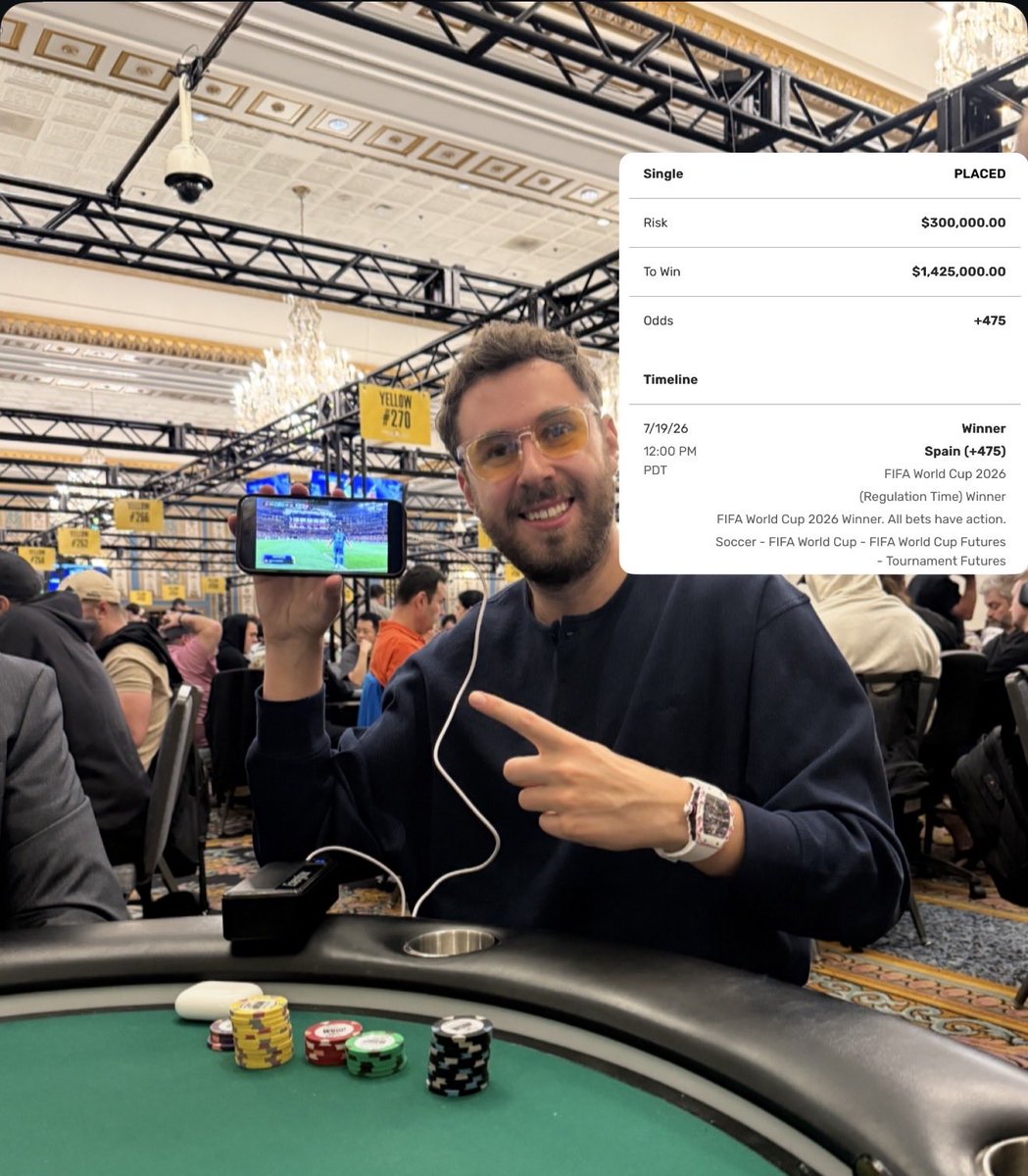 seanperrywins's tweet photo. I woke up today knowing 2 things were happening 

1: SPAIN WIN

2: ME MAKING $10,000,000 playing poker https://t.co/JnWjXvHy1m
