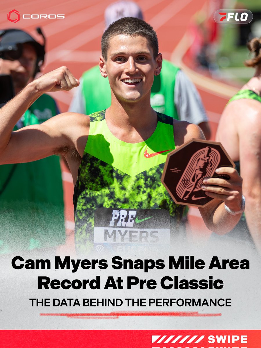 FloTrack's tweet photo. Cam Myers is that guy 🤯
Check out his stats from his mile win at the 2026 Pre Classic, stats powered by @COROSGlobal
#PreClassic https://t.co/FEInMP3QSV