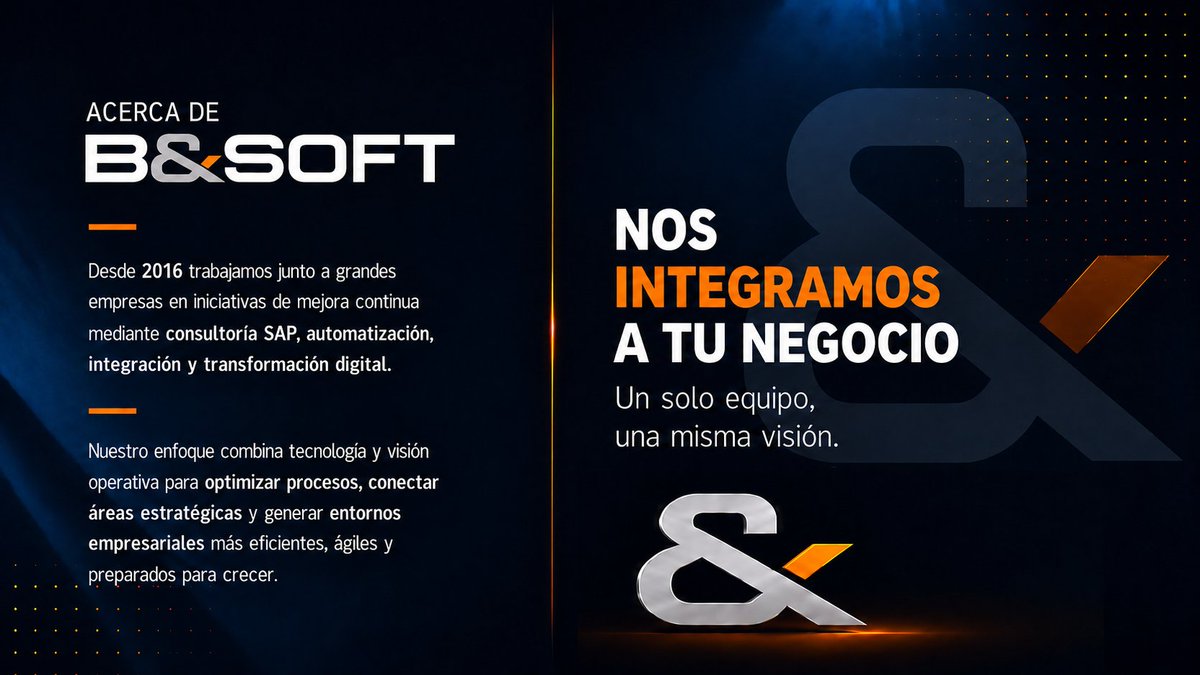 bandsoftco's tweet photo. Presentamos nueva imagen y perfil empresarial 

En B&amp;Soft entendemos su negocio y construimos tecnología.

🏆 10 años acompañando a organizaciones en sus procesos de evolución tecnológica.

#SAP #SAPConsulting #EnterpriseTechnology #SAPS4HANA #ABAP #BandSoftco https://t.co/rMT7frpmlr