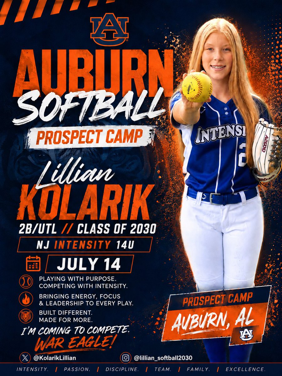 KolarikLillian's tweet photo. Lots going on this week with tournaments, but really looking forward to attending the @AuburnSoftball camp next week!  #gointensity #wareagle

@CoachMalveaux @KateMalveaux @savannaparker12 @Garrett_Siemek3  @LineDsoftball @gatorjack72 @SoftballDown @TOP_D1RECRUITS @SoftbalAmerica @SBRRetweets @ExtraInningSB @intensitykod
